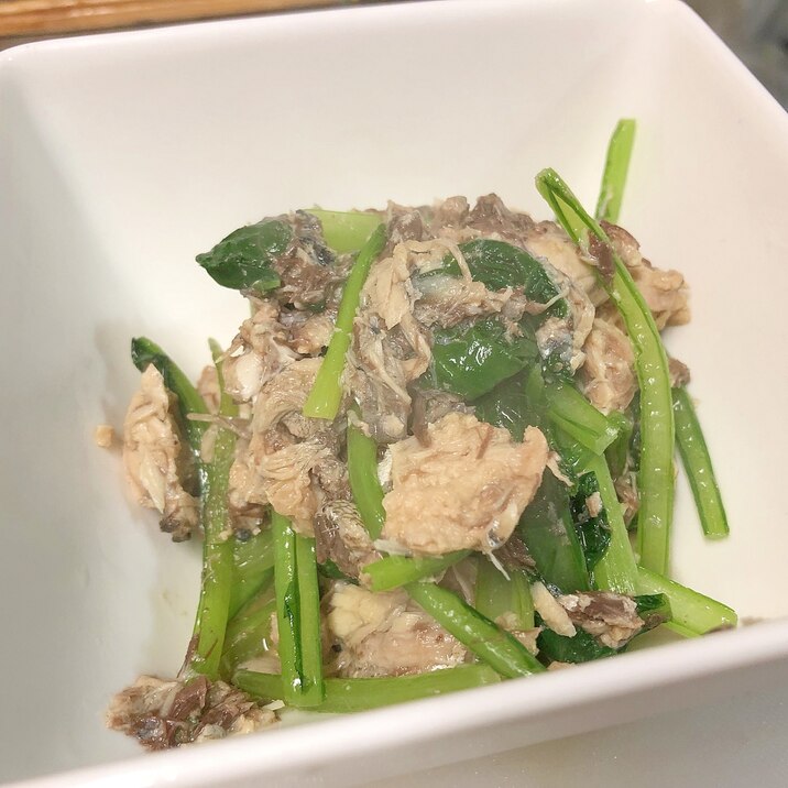 小松菜とサバ缶の炒め